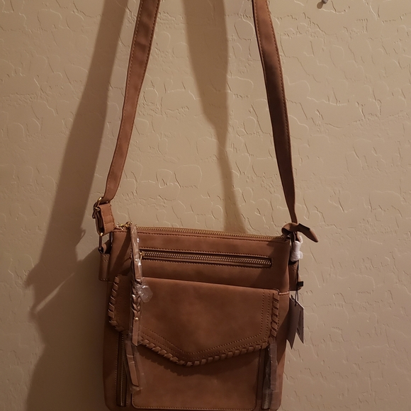 VR NYC Zip Closure Whipstitch Trim Flap Crossbody - Picture 6 of 7